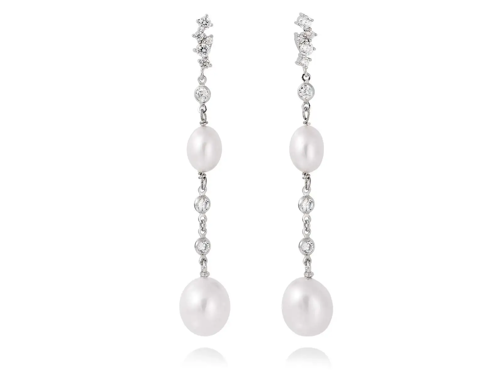 Pendientes largos de perlas novia en plata