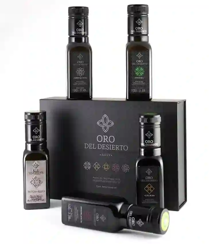 10x Oro del Desierto Estuche Regalo - 5 Botellas de Vidrio 100 ml.