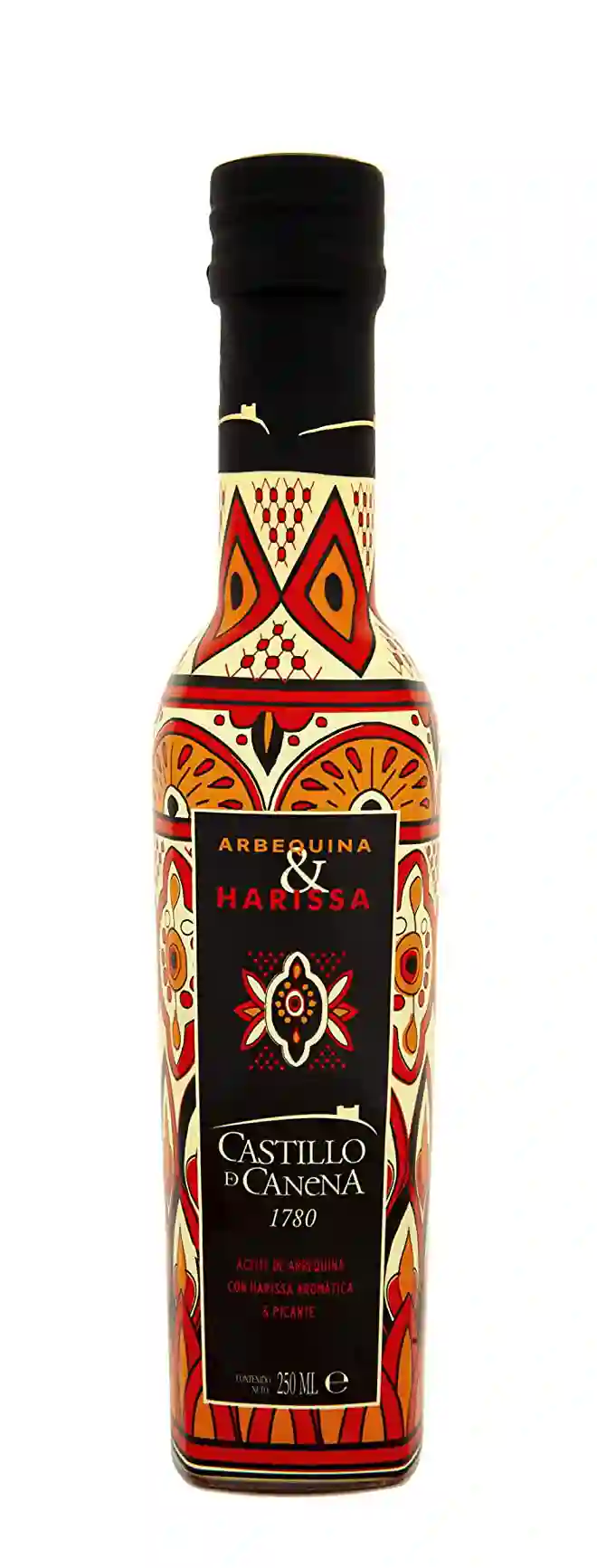 6x Castillo de Canena Arbequina con Harissa - Botella de vidrio 250 ml.