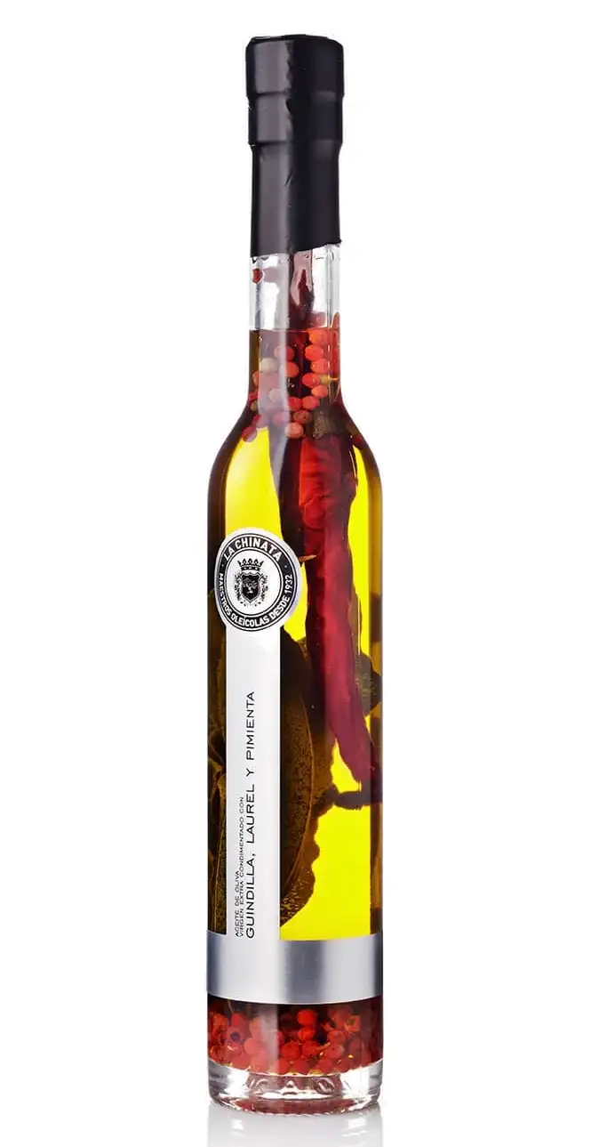 La Chinata Aceite de Oliva Con Guindilla, Laurel y PimientA - Botella de Vidrio 250 ml