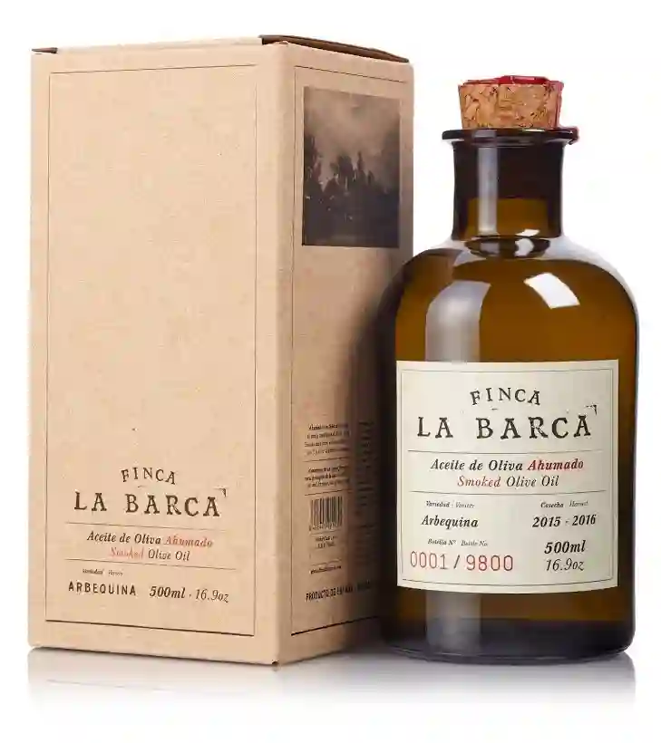 6x Finca La Barca Aceite de Oliva Ahumado - Botella de vidrio con estuche 500 ml.