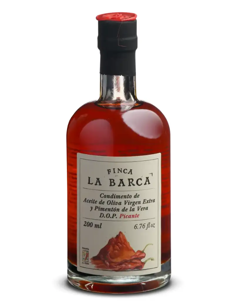 Finca La Barca Condimento de Aove y Pimentón de la Vera Picante D.O.P. - Botella de Vidrio 200 ml.