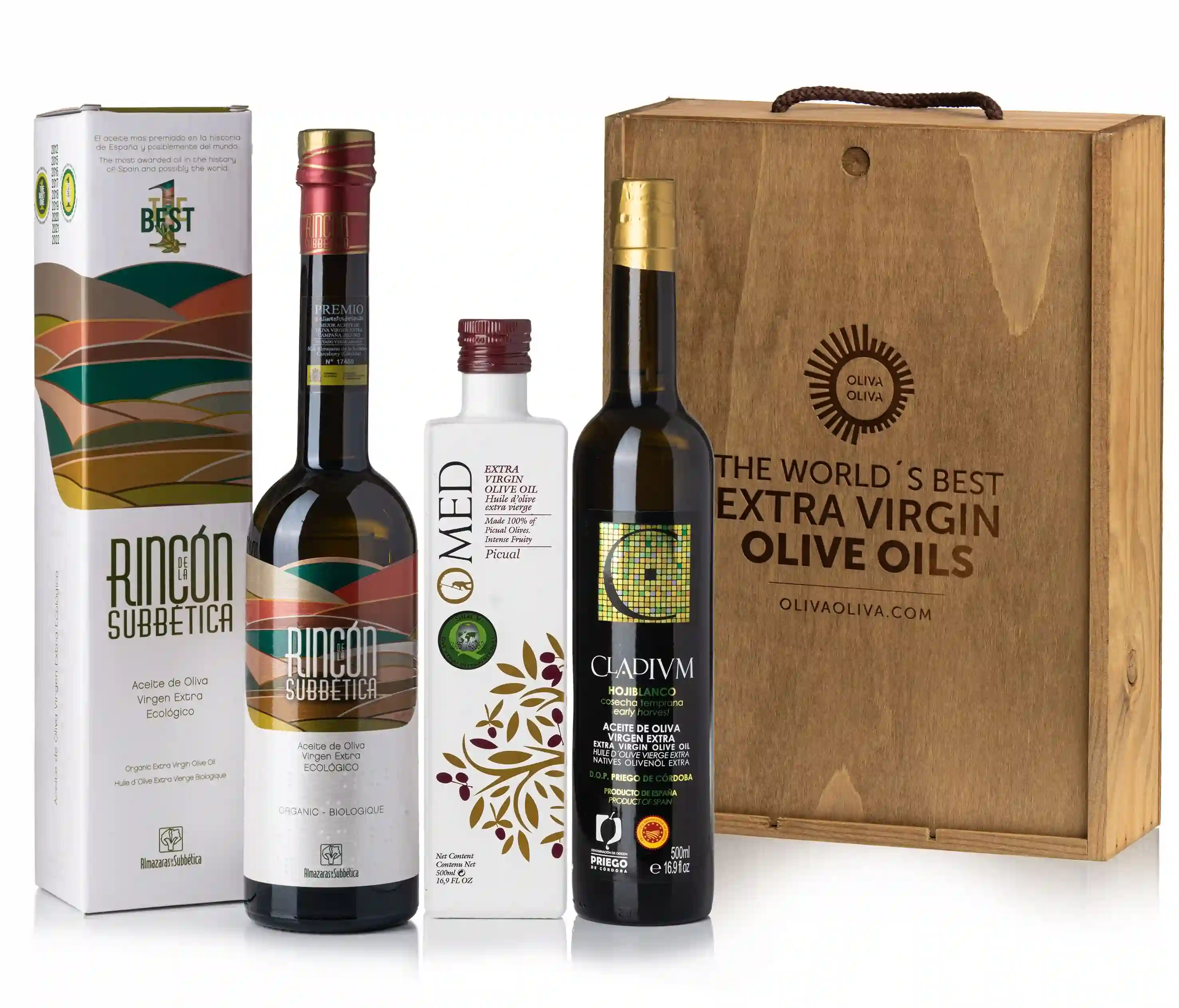Mejores Aceites del Mundo Olio Premio 2022 - Caja Madera 3x500 ml