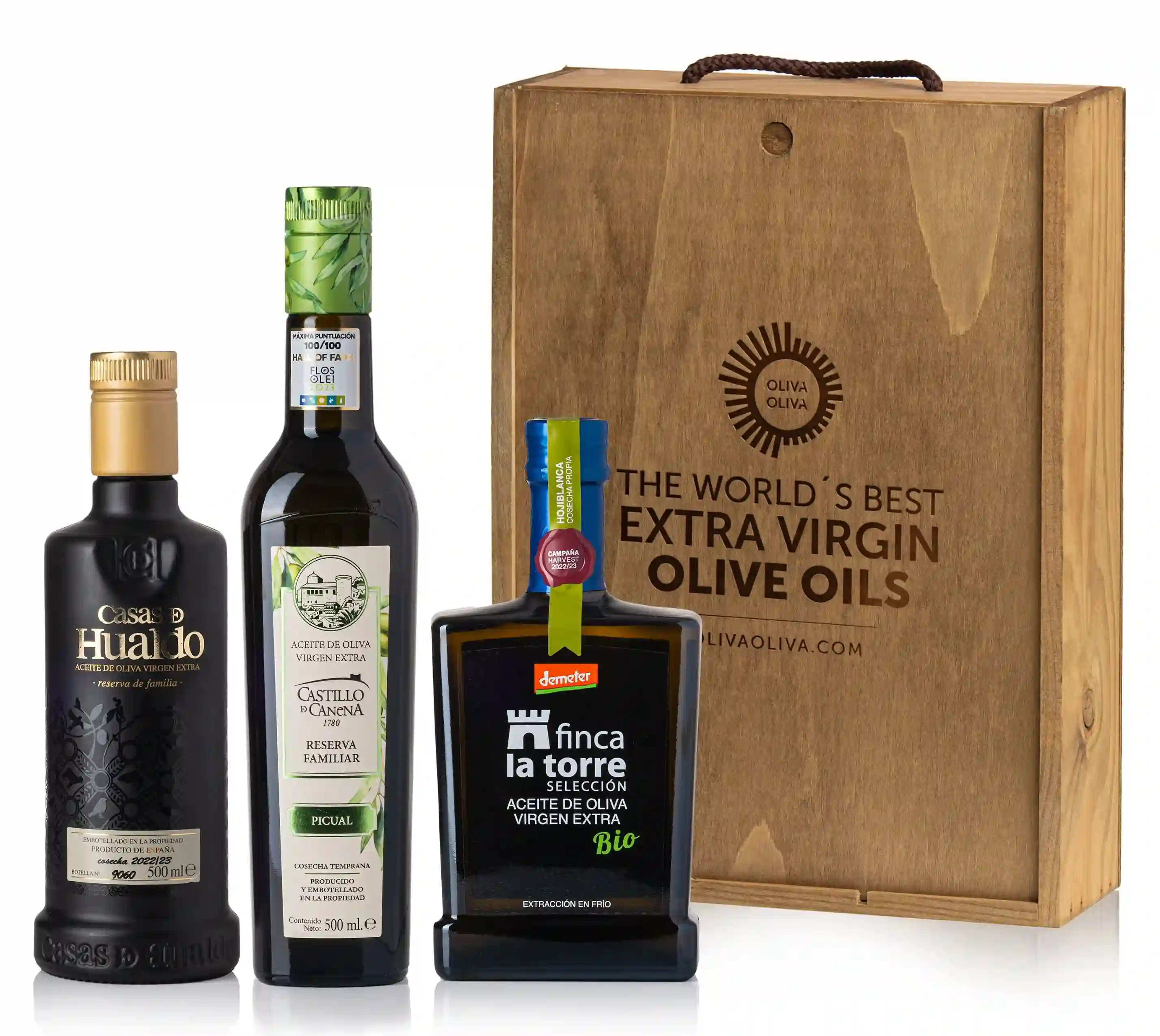 Mejores Aceites del Mundo Flos Olei 2023 - Caja Madera 3x500 ml