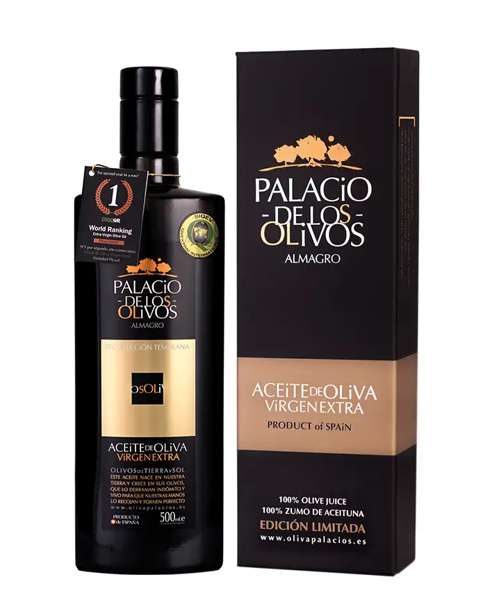 6x Palacio de Los Olivos Picual - Estuche + Botella de Vidrio 500 ml.