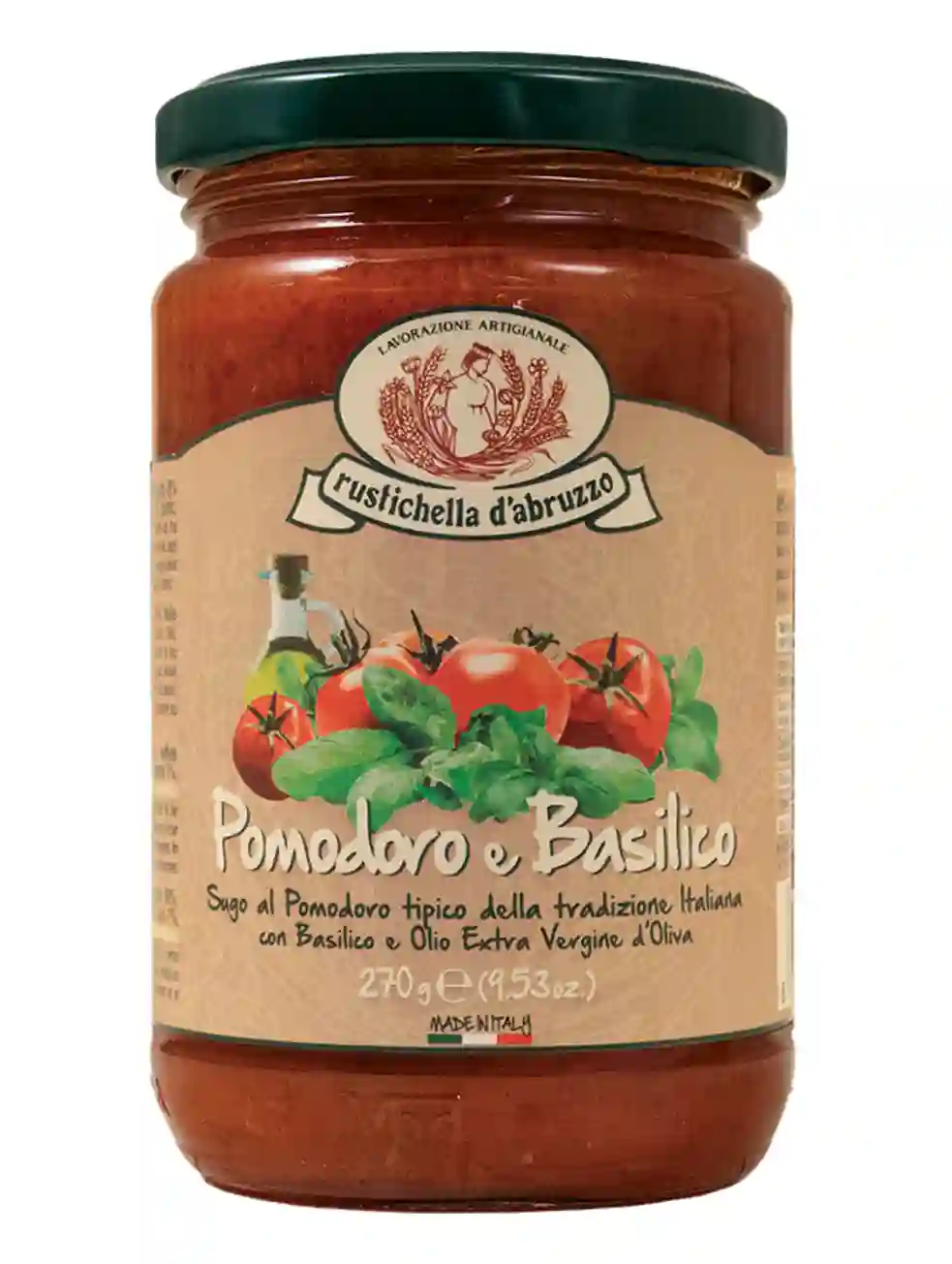 Rustichella d'Abruzzo Salsa de Tomate y Albahaca - Tarro 270 GR