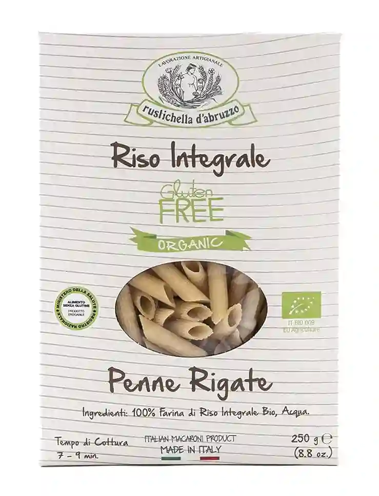 Rustichella d'Abruzzo Penne Rigate de Arroz Integral Sin Gluten Bio - Paquete 250 GR