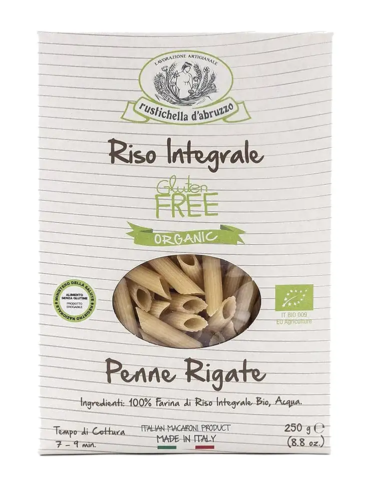 Rustichella d'Abruzzo Penne Rigate de Arroz Integral Sin Gluten Bio - Paquete 250 GR