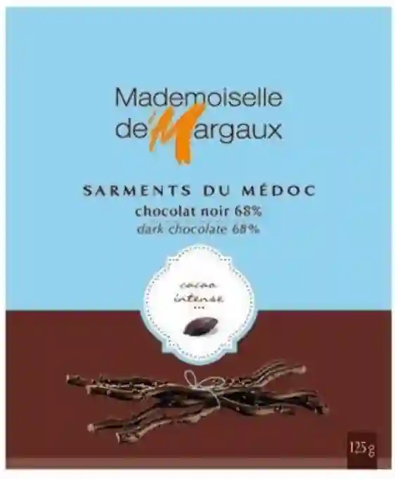 Mademoiselle de Margaux Sarmientos de Chocolate Negro 68% - Caja 125 Gr.