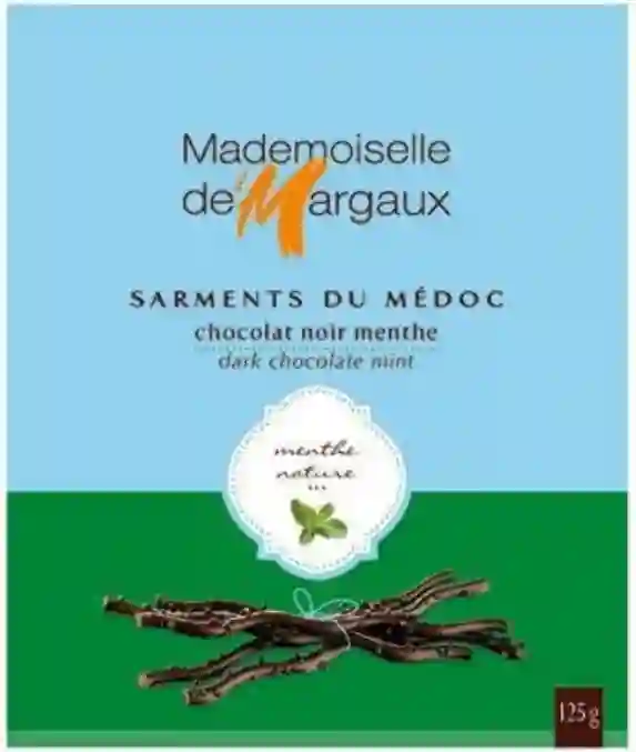 12x Mademoiselle de Margaux Sarmientos de Chocolate Negro 52% a la Menta - Caja 125 Gr.