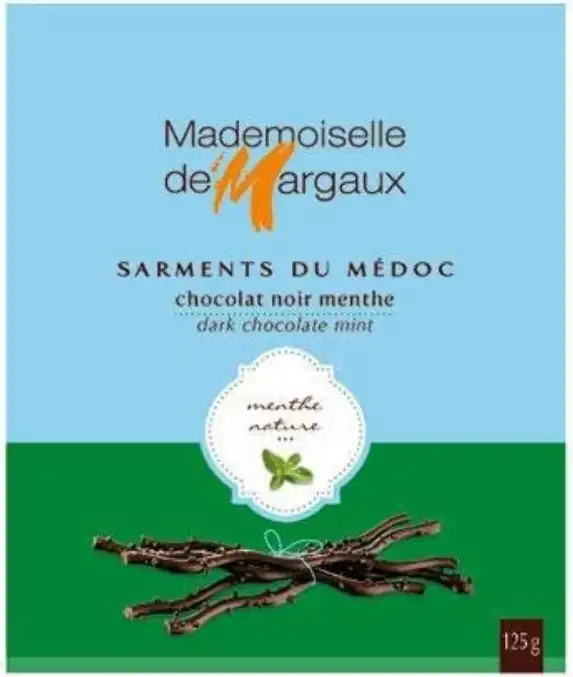 12x Mademoiselle de Margaux Sarmientos de Chocolate Negro 52% a la Menta - Caja 125 Gr.