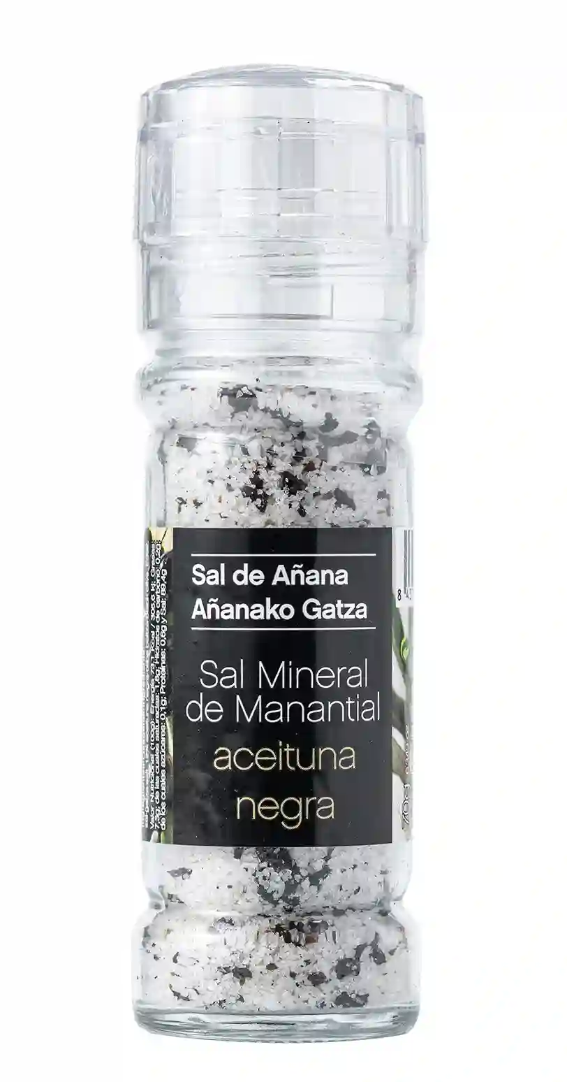 Sal de Añana Sal Mineral de Manantial Con Aceitunas Negras - Molinillo 75 GR