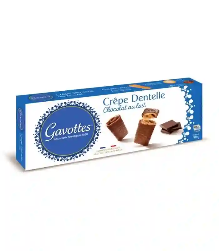 18x Gavottes Crêpe Dentelle Barquillos Recubiertos de Chocolate Con Leche - Caja 90 GR
