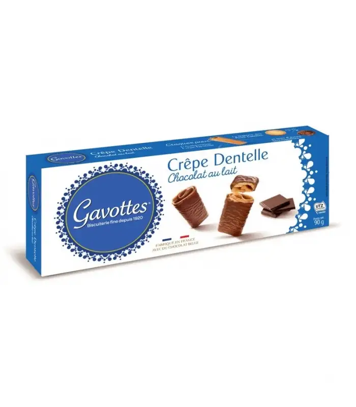 18x Gavottes Crêpe Dentelle Barquillos Recubiertos de Chocolate Con Leche - Caja 90 GR