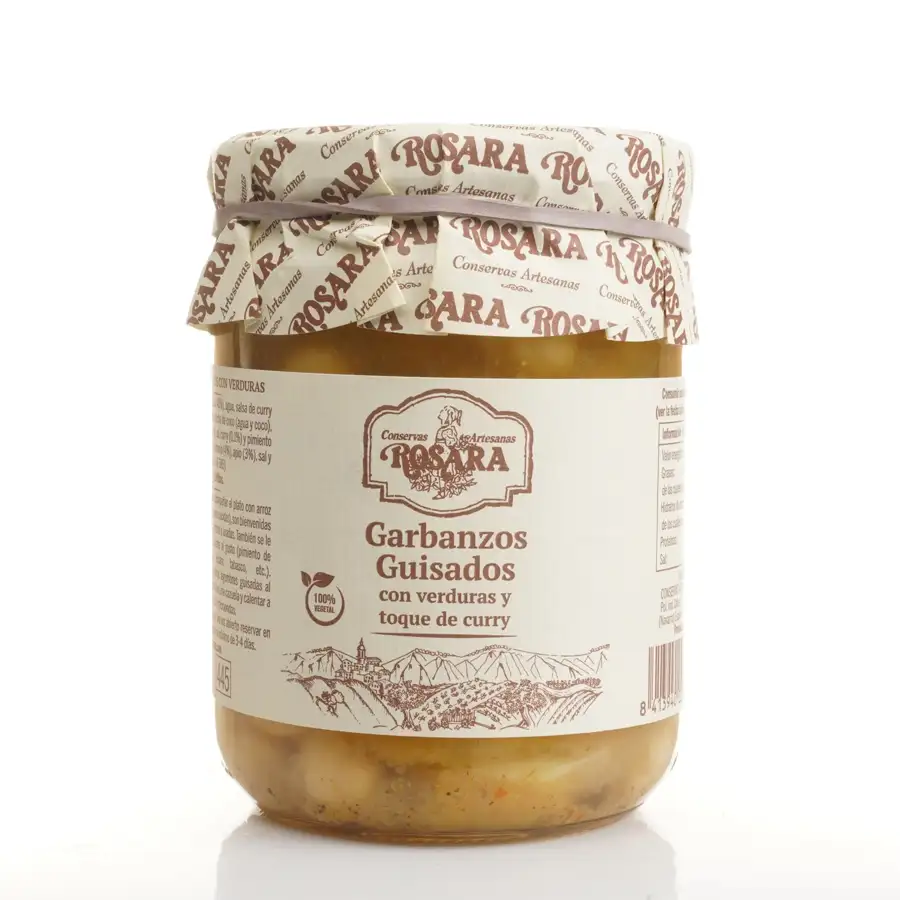 Rosara Garbanzos Guisados ​​Con Verduras y Toque de Curry - Tarro 445 ml.