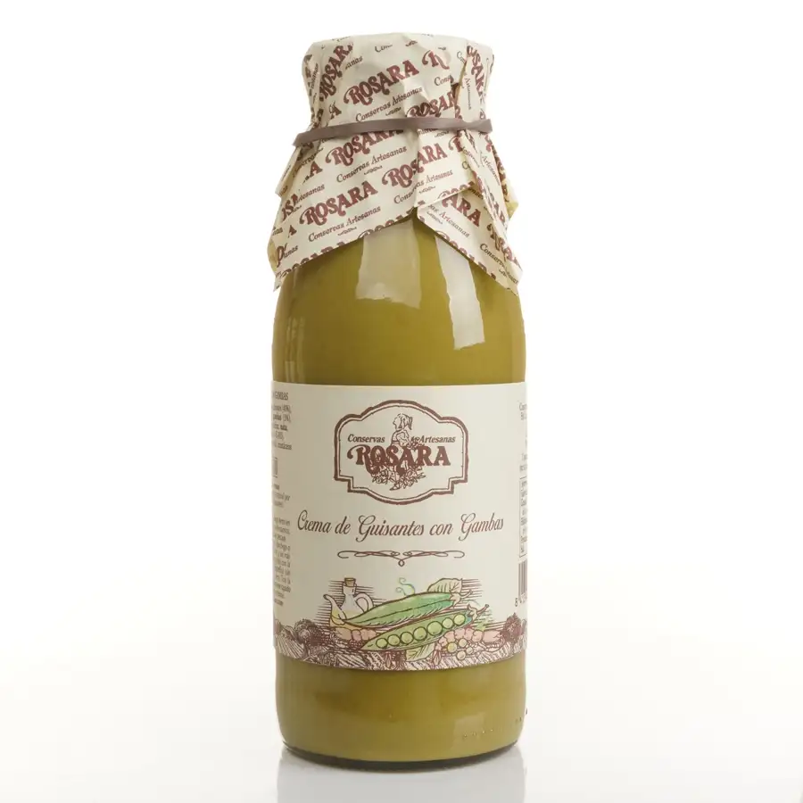 Rosara Crema de Guisantes con Gambas - Botella de vidrio 500 ml.