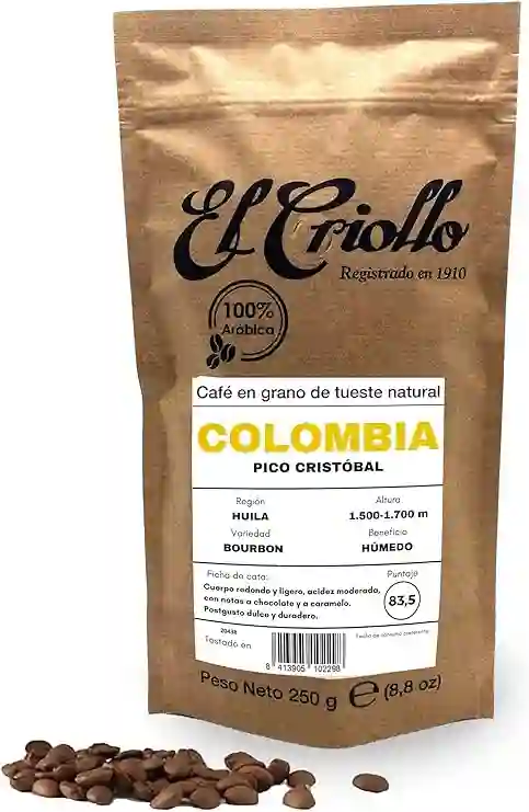 El Criollo Café de Colombia en Grano - Paquete 250 Gr.