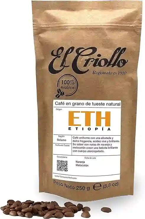 El Criollo Café de Etiopía en Grano - Paquete 250 Gr.