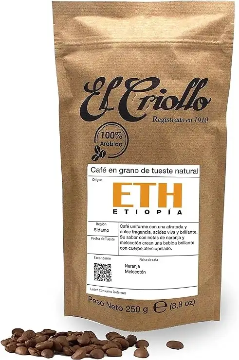 El Criollo Café de Etiopía en Grano - Paquete 250 Gr.