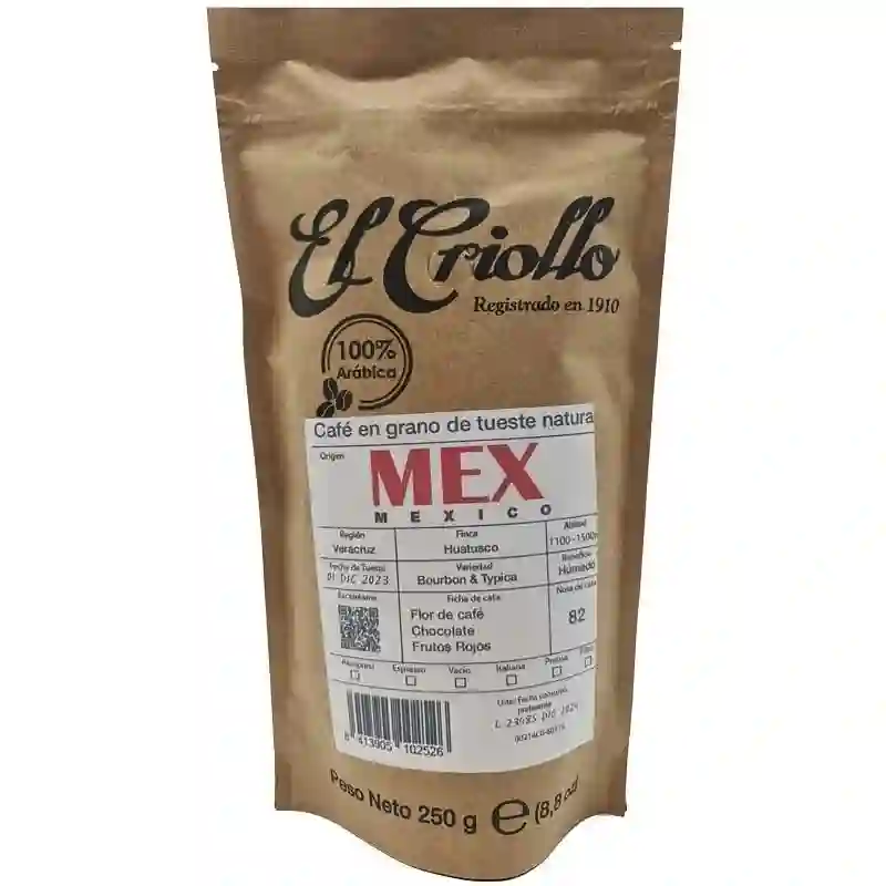 El Criollo Café de México en Grano - Paquete 250 Gr.