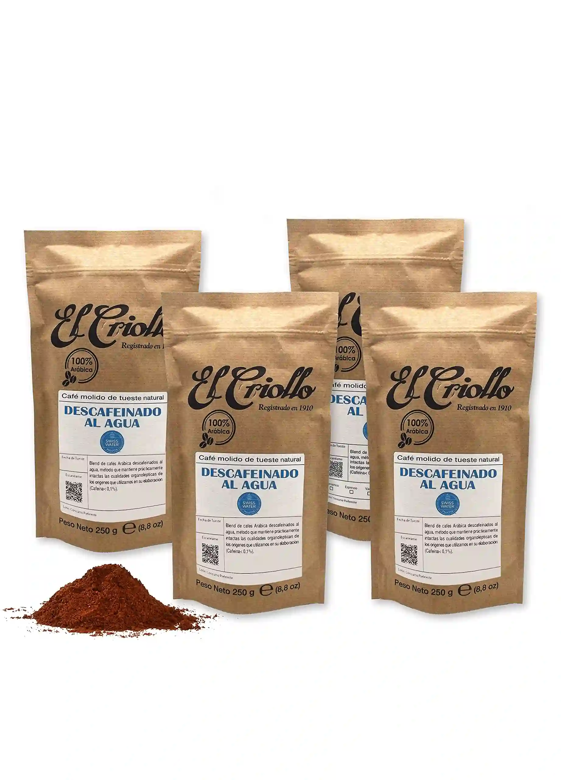 4x El Criollo Café Descafeinado Al Agua Molido - Paquete 250 Gr.