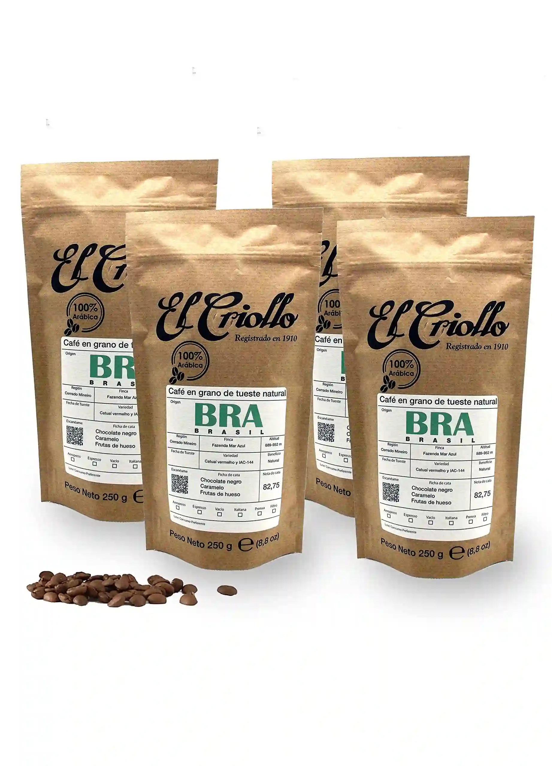 4x El Criollo Café de Brasil en Grano - Paquete 250 GR