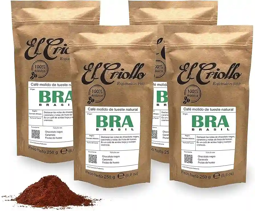 4x El Criollo Café de Brasil Molido - Paquete 250 gr