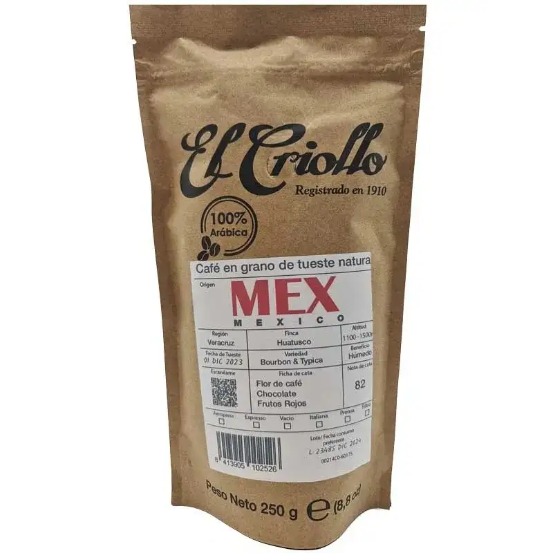 4x El Criollo Café de México en Grano - Paquete 250 Gr.