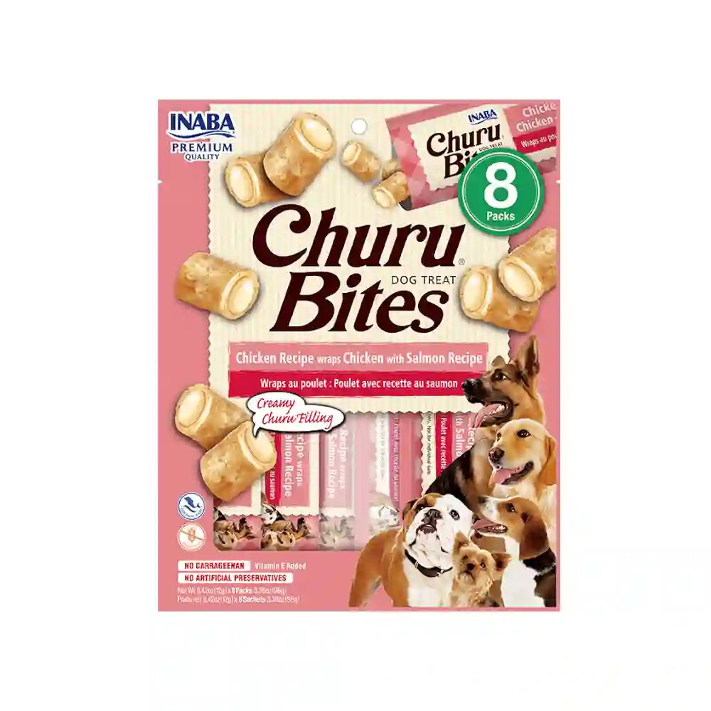Churu Dog Bites Bocaditos Receta de Pollo Con Salmón para Perros 8x12g