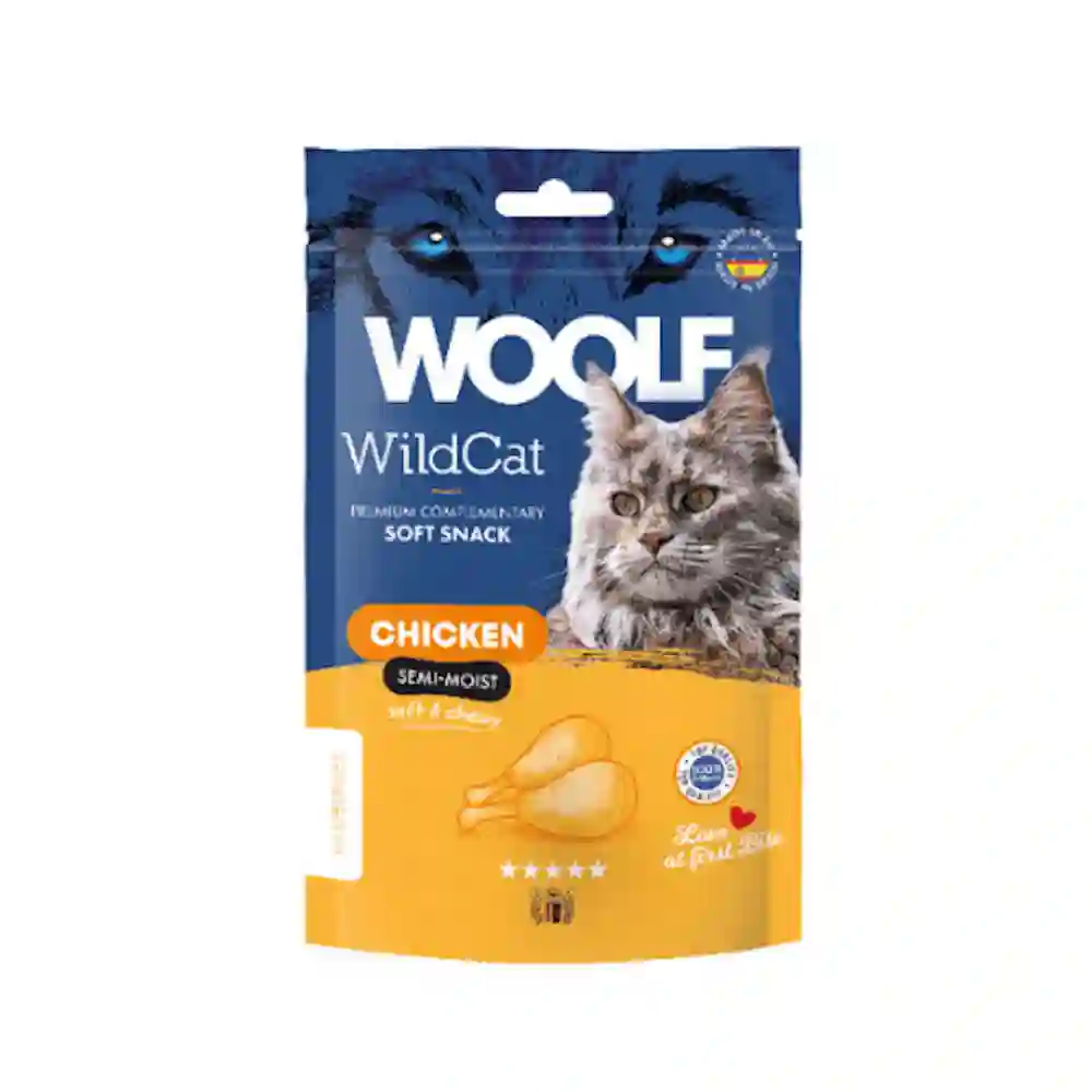 Snack Wildcat de Woolf Semihúmico de Pollo Para Gatos 50G