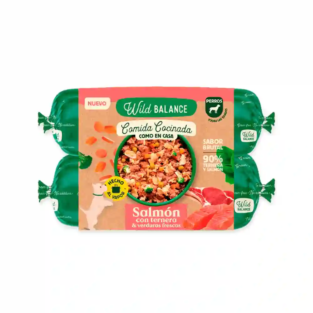 Balance salvaje Comida Cocinada de Salmón y Ternera Con Verduras para Perros 1,3kg