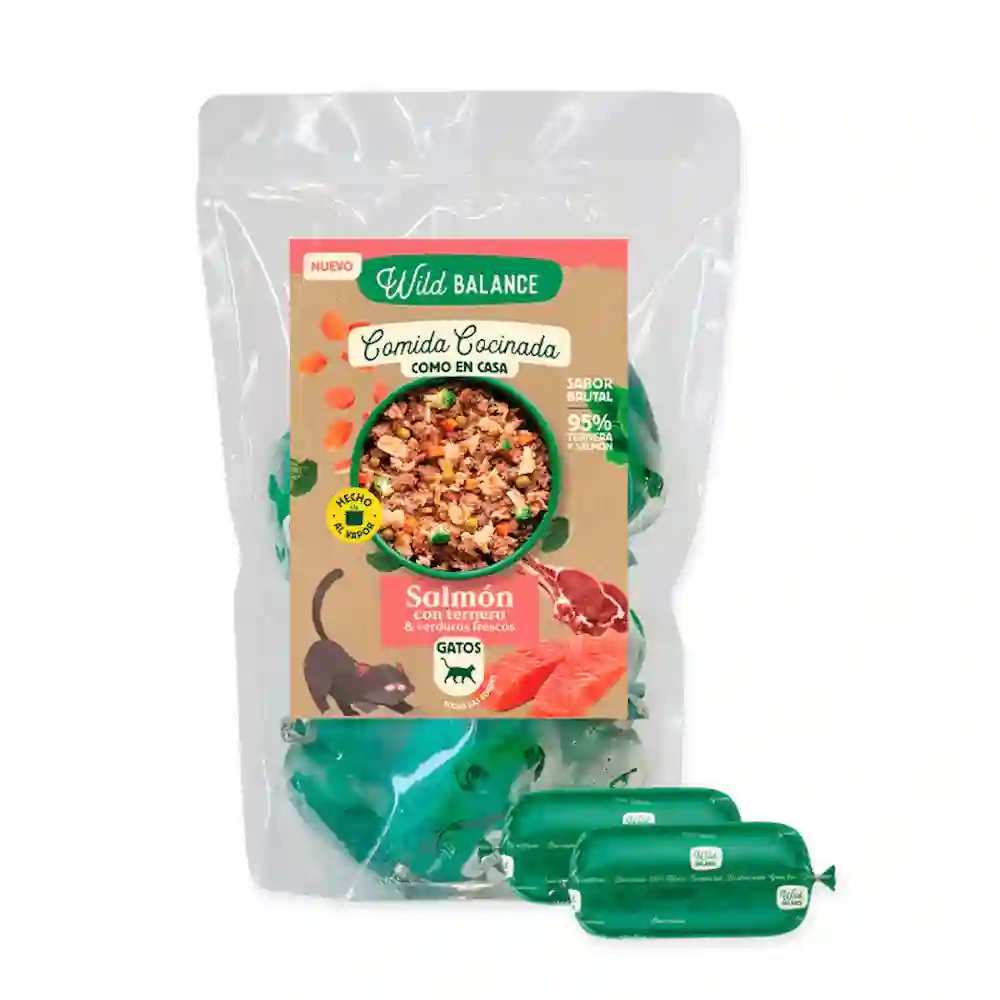 Wild Balance Comida Cocinada de Salmón y Ternera Con Verduras para Gatos 1,2kg