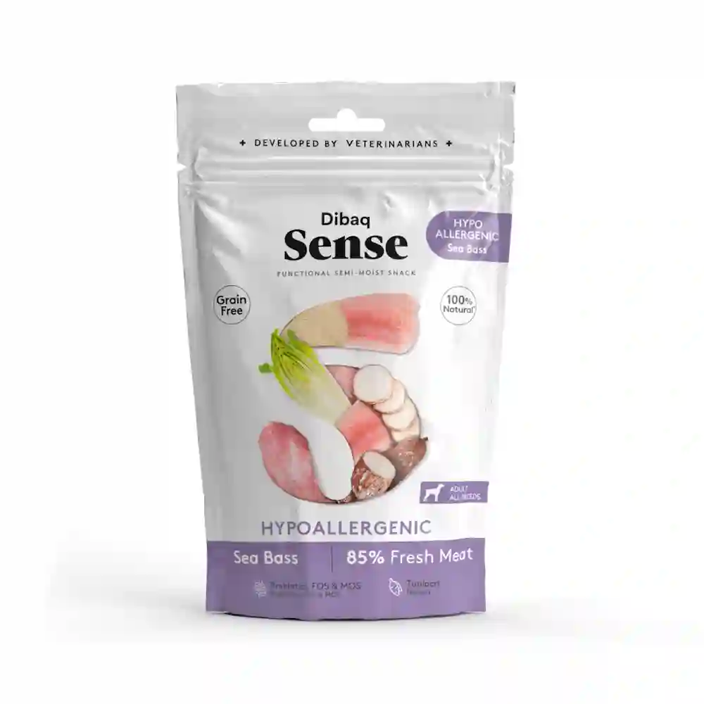 DIBAQ SENTIMENTO Snack funcional Hipoalergénico Lubina 100G