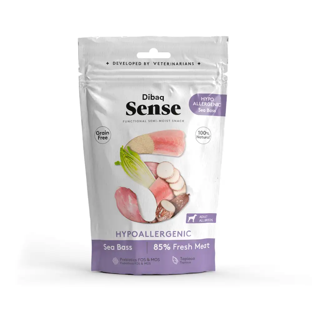 DIBAQ SENTIMENTO Snack funcional Hipoalergénico Lubina 100G