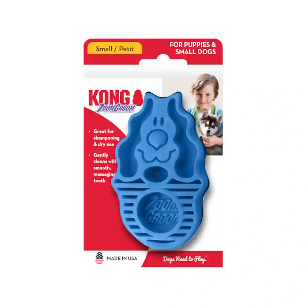 Kong Zoomgroom Cepillo de Goma para Perros Azul
