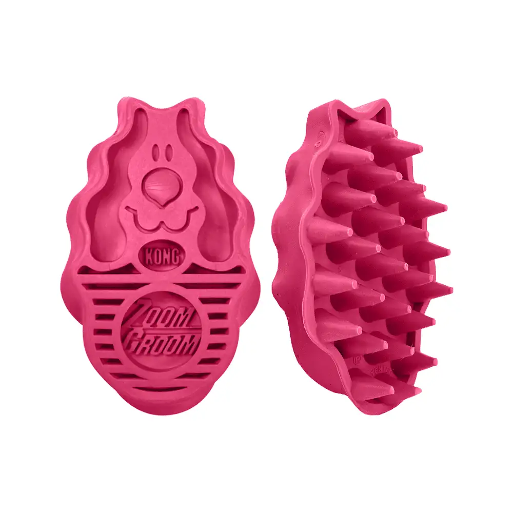 Kong Zoomgroom Cepillo de Goma para Perros Rosa