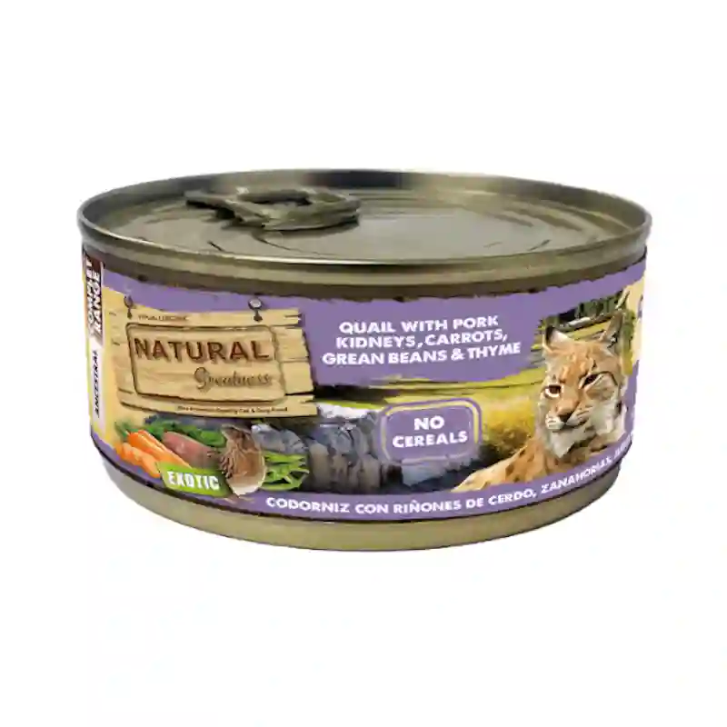 Grandeza natural gato lata de codorniz con riñones de cerdo y zanahoria 170gr