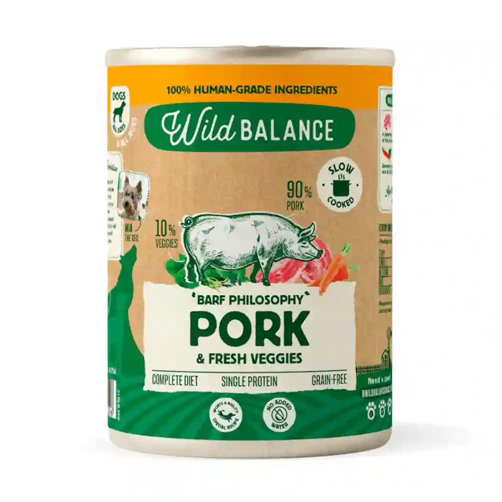 Wild Balance Barf Cocinado Al Vapor Lata de Cerdo para Perros 400G