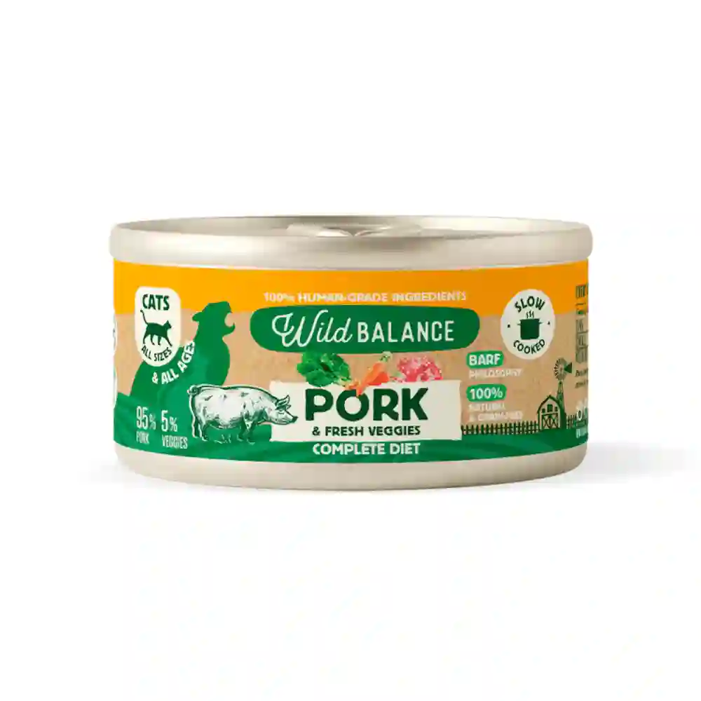 Wild Balance Barf Cocinado al Vapor Lata de Cerdo para Gatos 120g