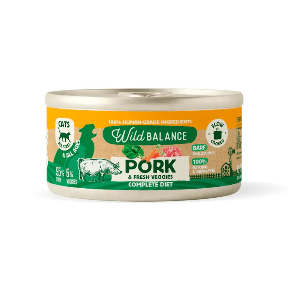 Wild Balance Barf Cocinado al Vapor Lata de Cerdo para Gatos 120g