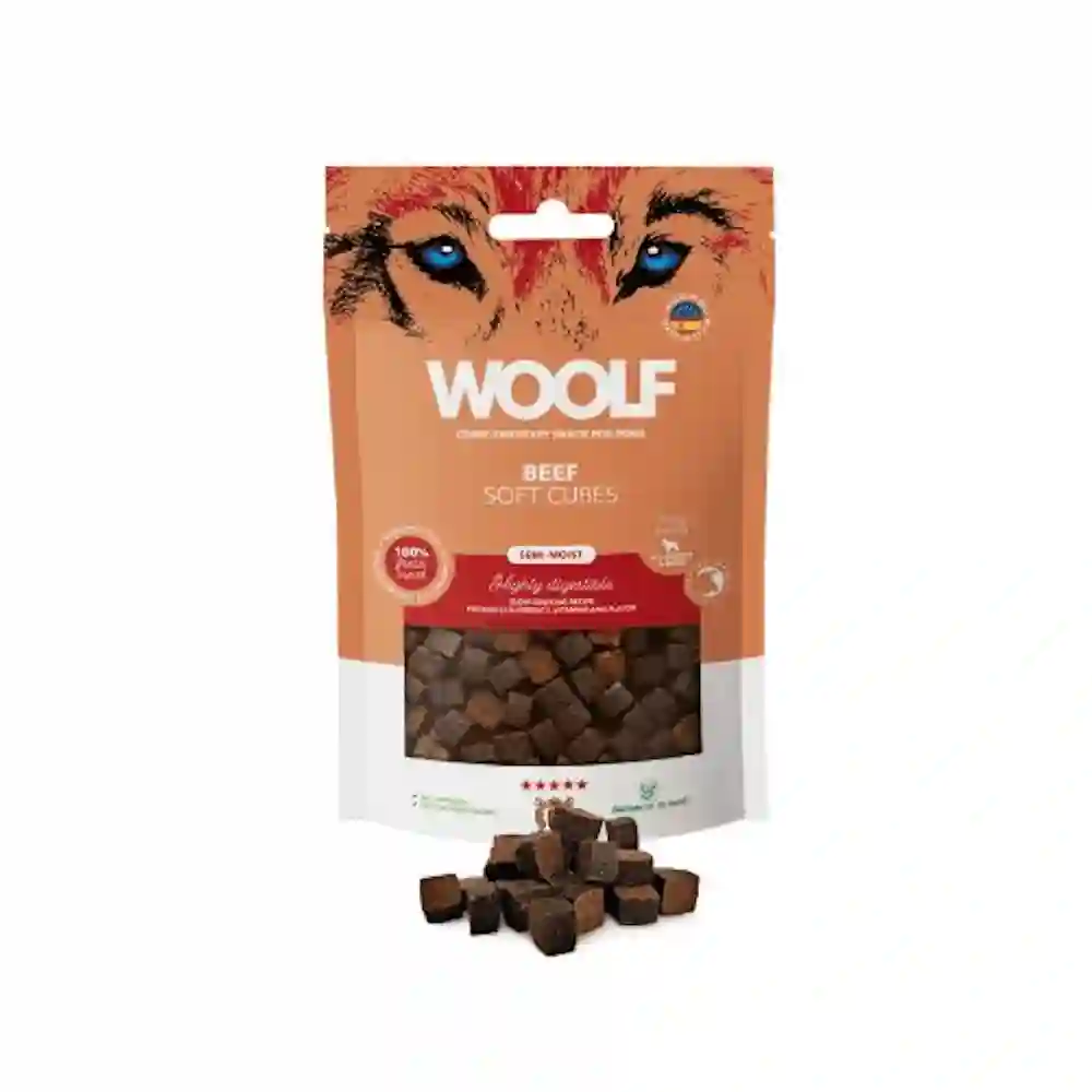 Woolf Cubes Snack Semihúmedo Ternera 100g