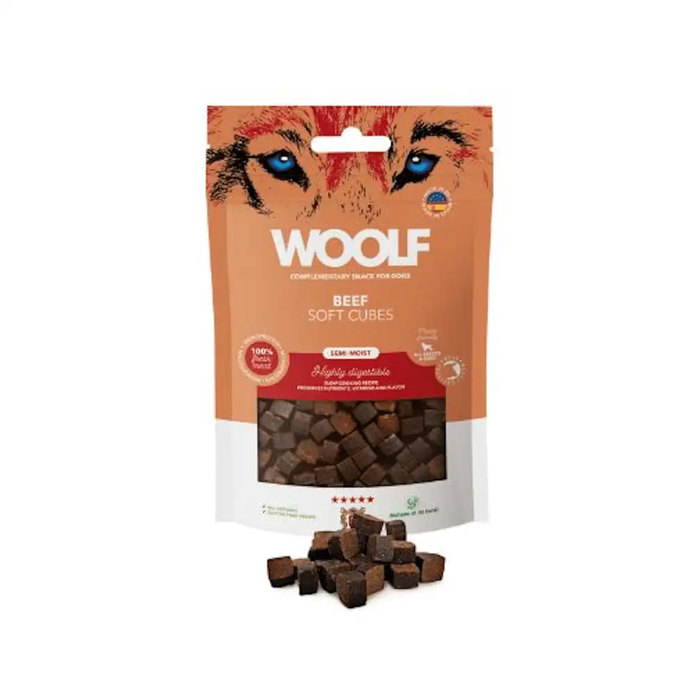 Woolf Cubes Snack Semihúmedo Ternera 100g
