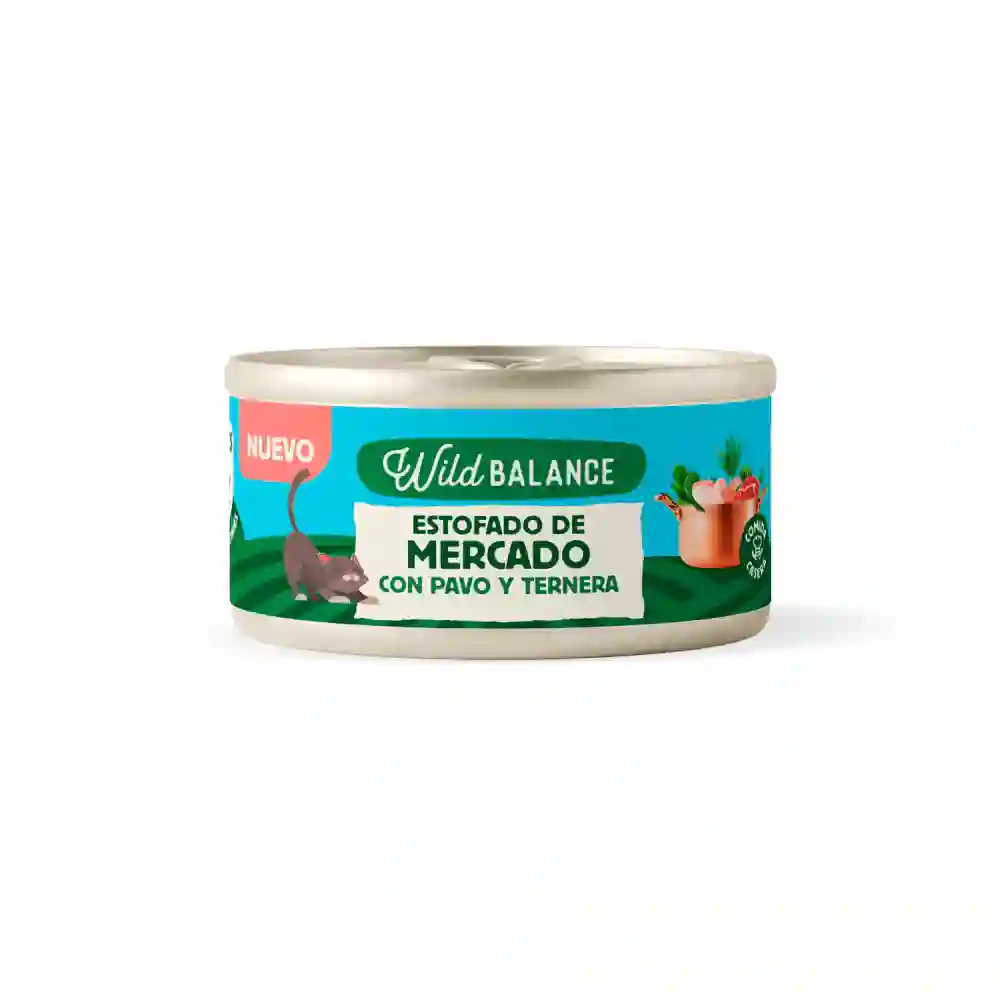 Balance salvaje Lata para Gatos Flofado de Mercado Con Pavo y ternera 80g