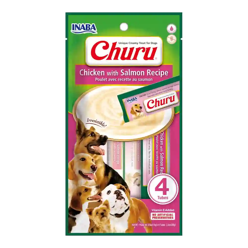 Churu perro puré receta de pollo con salmón para perros 4x14g