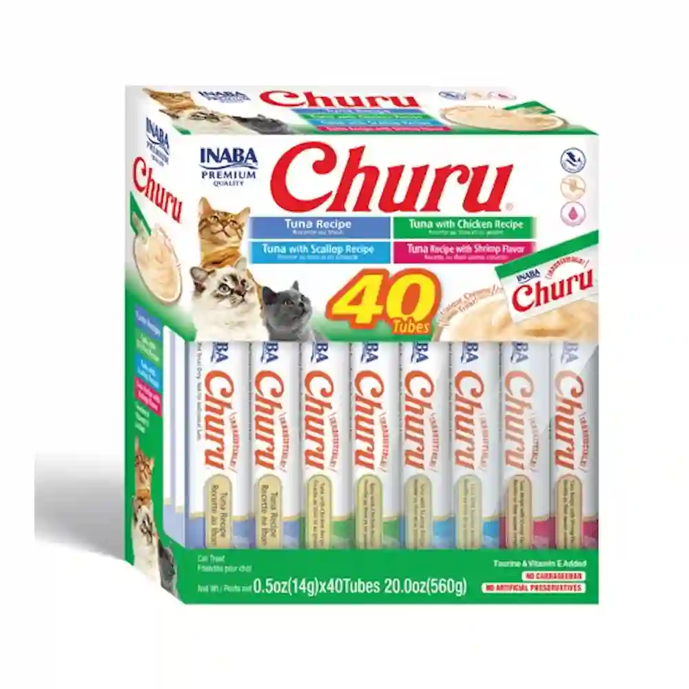 Churu Cat Puré Variedades de Atún con Marisco Caja 40x14g