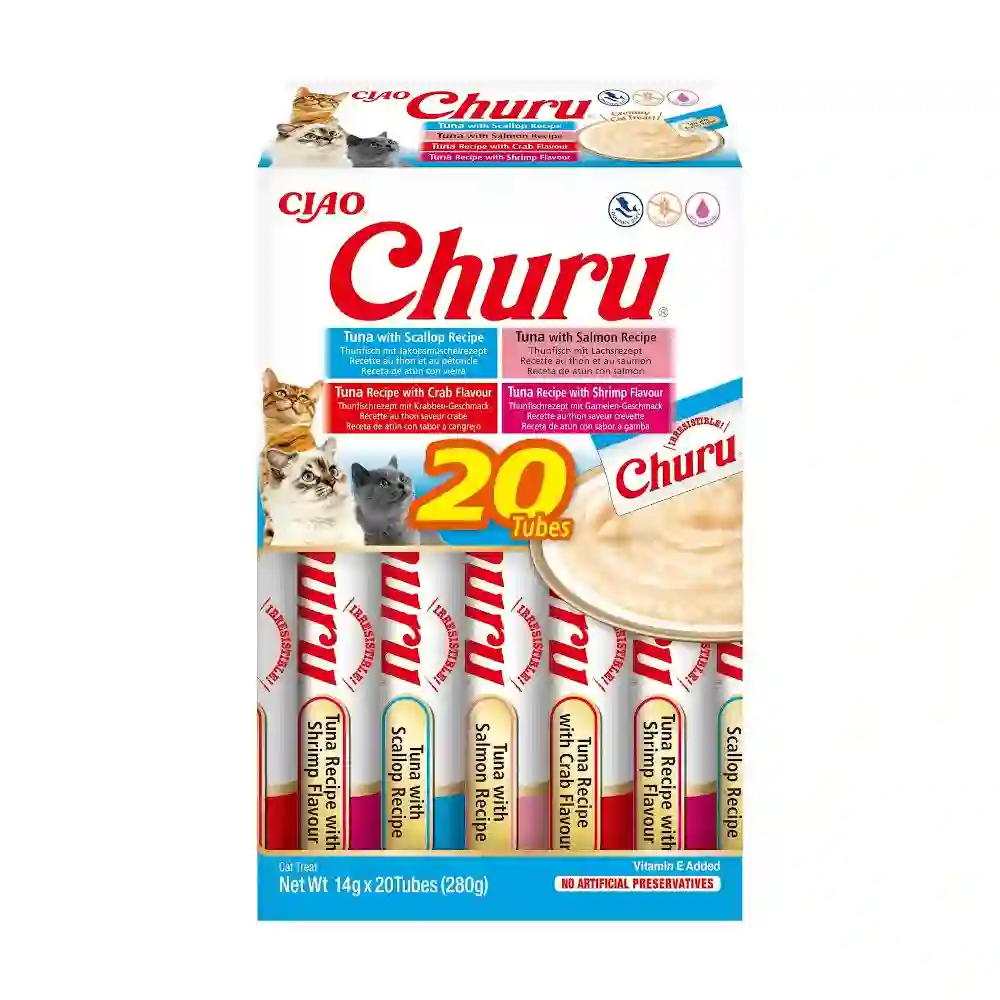 Churu Cat Puré Variedades de Atún con Marisco Caja 20x14g