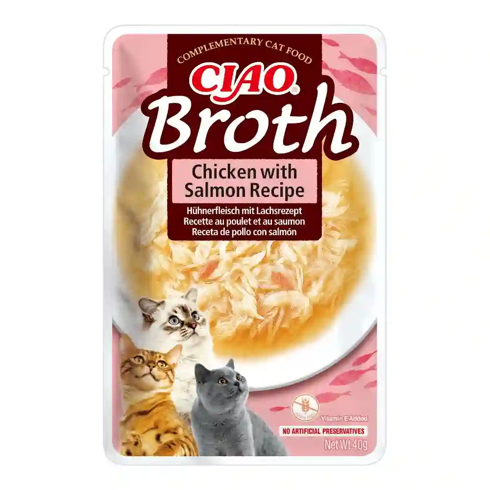 Churu Ciao Broth Sopa de Pollo Con Salmón en Sobre Para Gatos 40G
