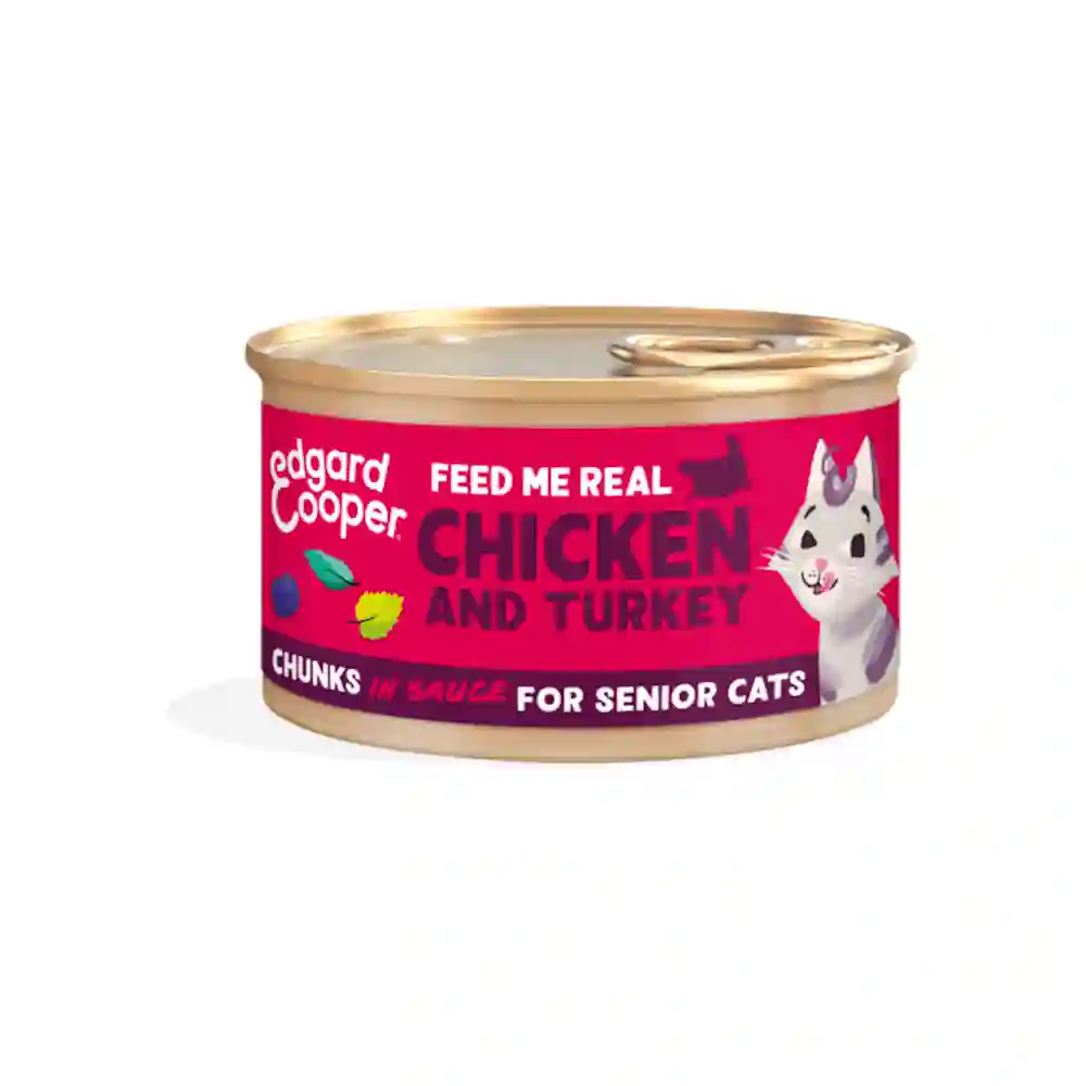 Edgard Cooper Lata Pollo y Pavo (Trocitos en Salsa) para Gatos Senior 85g