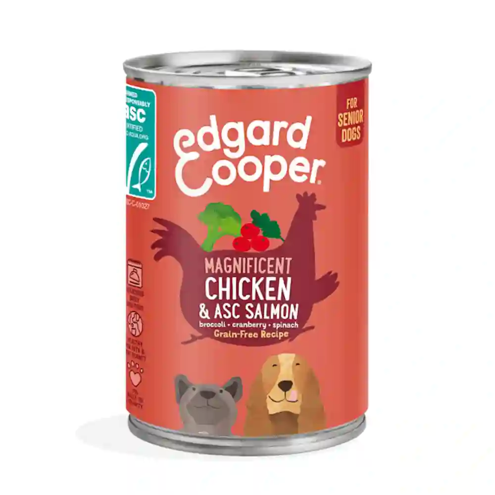 Edgard cooper lata pollo y salmón asc para perros senior 400g