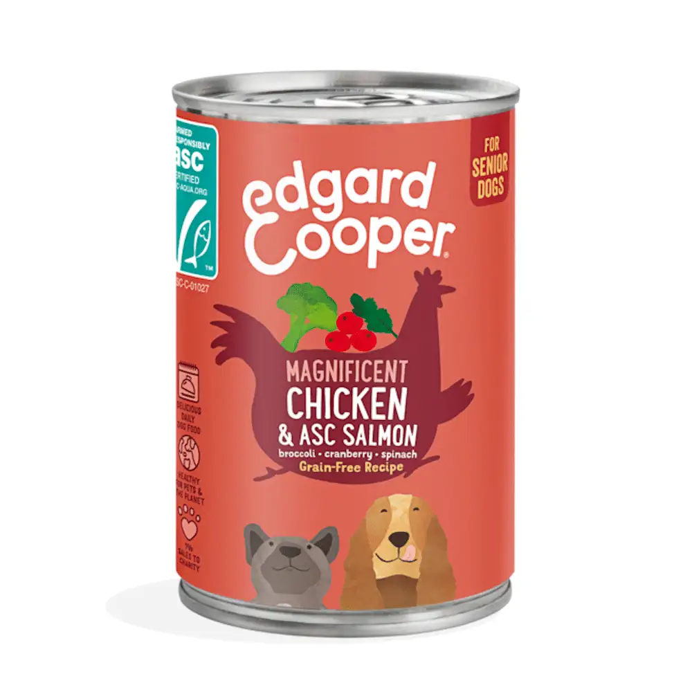 Edgard cooper lata pollo y salmón asc para perros senior 400g